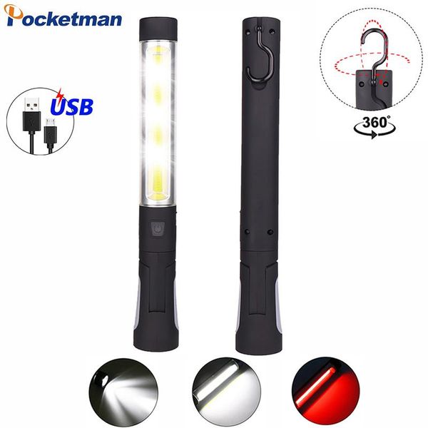 

portable lanterns cob led work lantern magnetic usb rechargeable 360 light flexible inspection lamp with hook