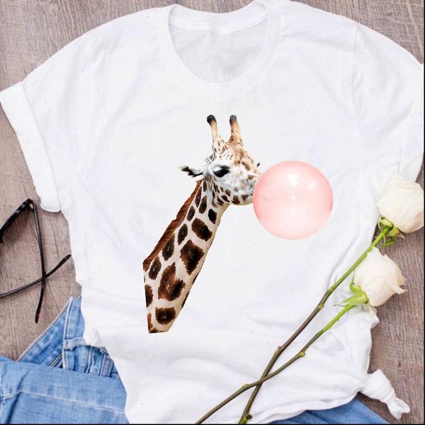 

women graphic giraffe polka dot animal fashion cartoon clothes lady tees print clothing female t shirt womens t shirt, White