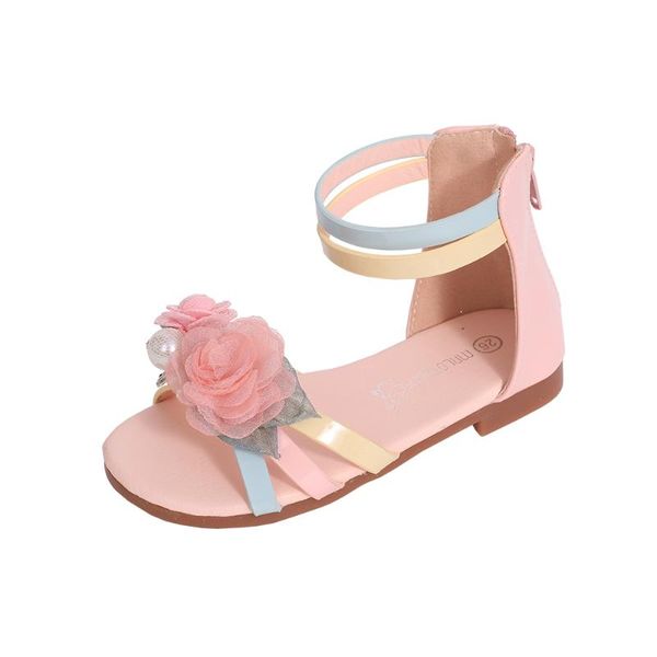 

sandals girl's peep toe leather flat heel flower girl shoes, Black;red
