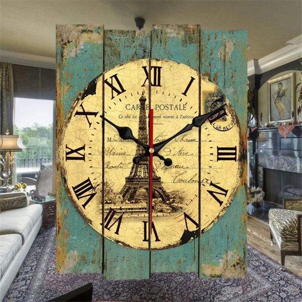 Настенные часы 30 * 40 см Ретро деревянные цифровые часы гостиная бесшумное дерево творческий дом украшения дома