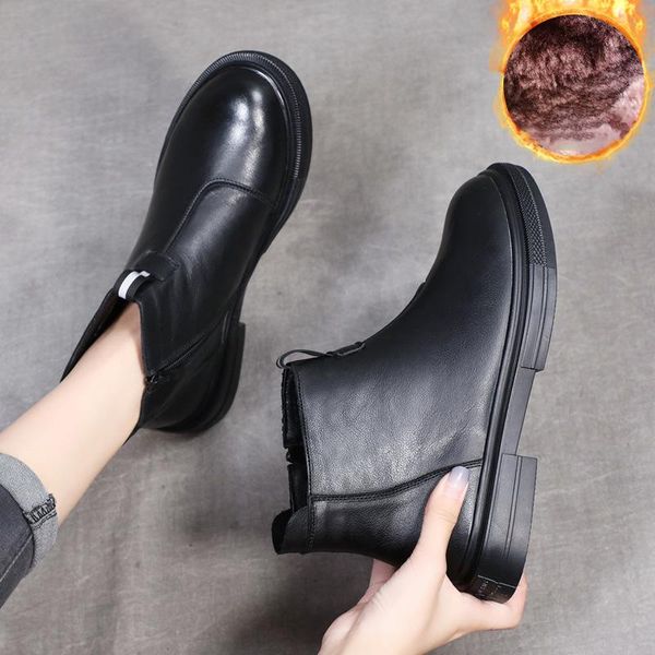 

boots tilocow 2021 women winter soft bottom genuine leather ladies plush warm motorcycle shoes woman fashion footwear, Black