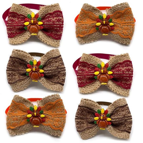 

dog apparel 50/100pcs thanksgiving pet supplies fall style small bowtie neckties collar accessoreis turkey bowties
