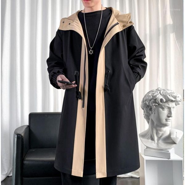 

men's trench coats 2021 arrival spring men coat casual fashion jacket autumn hooded jackets full size -3xl, Tan;black
