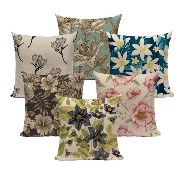 

cushion/decorative pillow case flower pillowcase vintage floral decorative 45*45 40*40 for bedroom pink black fur linen cushion cover