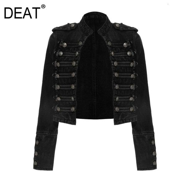 

women's jackets deat loose fit button split short denim jacket stand collar long sleeve women coat fashion autumn winter 2021 1k916, Black;brown