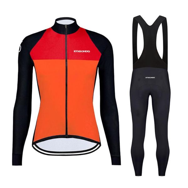 

racing sets 2021 etxeondo women long sleeve cycling jersey set spring autumn bicycle wear clothes mtb bib bike pants suit maglia da ciclismo, Black;blue
