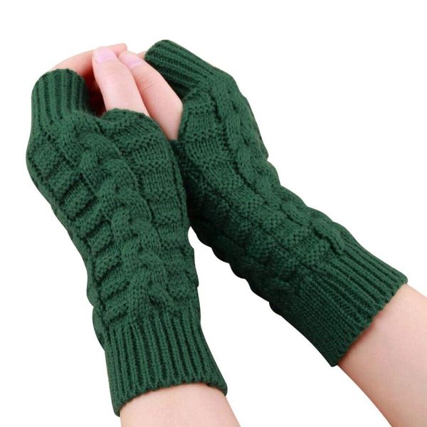

five fingers gloves winter women elastic short warm knitted fashion solid color fingerless half-finger work writing wrist mittens gift, Blue;gray