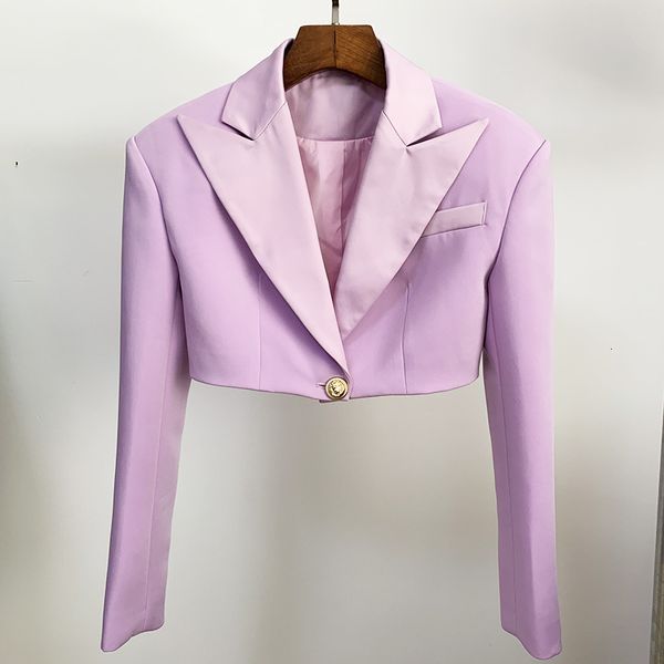 

2021 New Autumn Arrivals Female Designer Extra Shoulder Satin Collar Single Button Harvesting Blazer Short Jacket Eibn, White;black