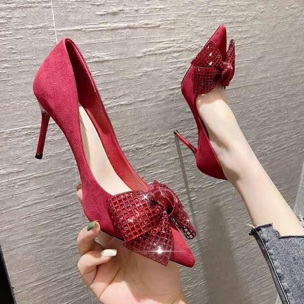 

dress shoes 2021 spring women's fashion single women pointed wedding party high heel bowknot zapatos de mujer, Black