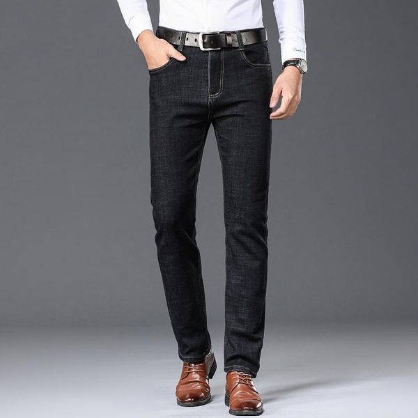 

men's jeans straight stretch business comfortable soft denim trousers casual long pants black blue large size 28-40