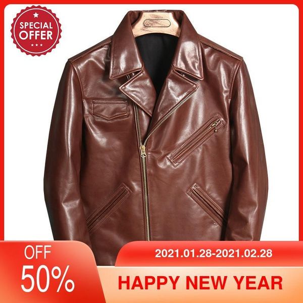 

men's leather & faux 2021 brown korea style genuine jacket men plus size 4xl real natural cowhide slim fit autumn motorcycle coat, Black
