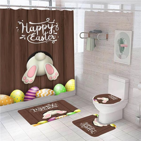 

shower curtains happy cartoon waterproof curtain rug set non-slip bath mat toliet cover bathroom home decoration