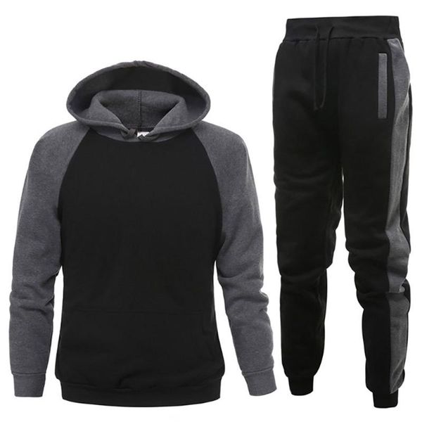 

men sets sports jogging outfits hooded hoodie mens tracksuit sets +pants suit sportswear mens joggers set, Gray