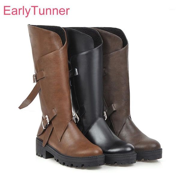 

boots brand sweet black coffee women mid calf riding vogue 2 inch med heels lady shoes eh517 plus big size 10 43 461