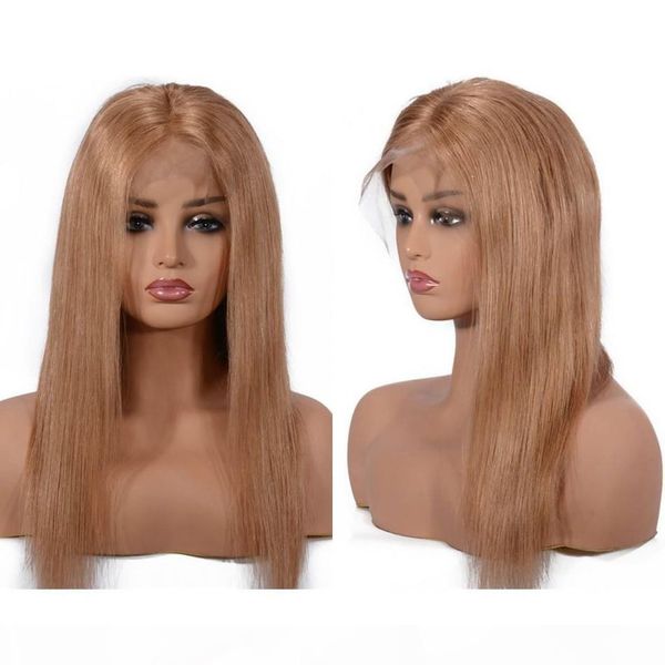 

brazilian human hair lace front wig 130% density straight full lace wigs pre plucked hairline 27# hair wigs, Black;brown