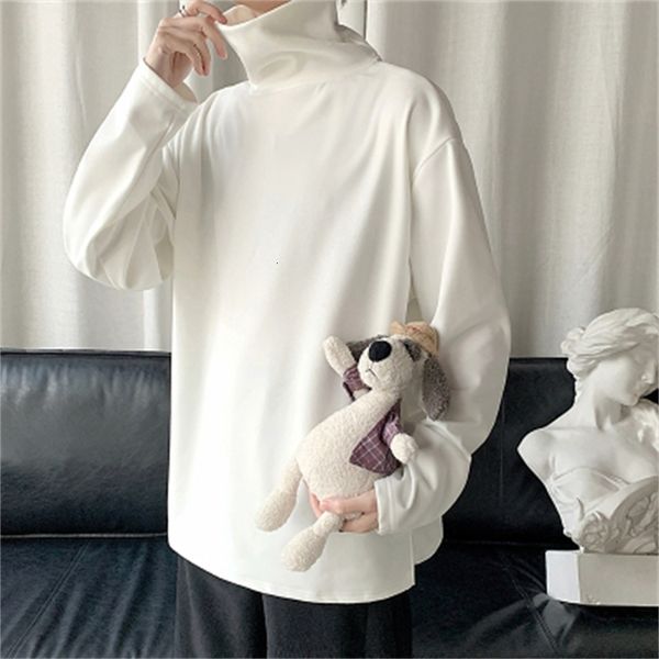 

2021 new spring and autumn solid color sleeve t-shirt tide men's trend loose clothes cotton bottoming shirt fn3r, White;black
