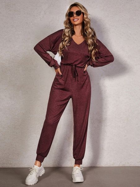 

v neck drop shoulder knot front jumpsuit r96l#, White