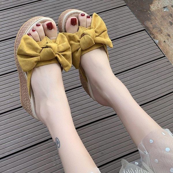 

2021 summer fashion sandals shoes women bow summer sandals slipper indoor outdoor flip-flops beach shoes female slippers, Black