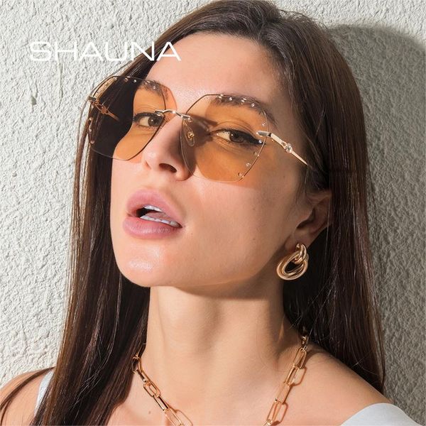 

sunglasses shauna fashion oversized rimless square women retro hollow diamond decoration eyewear men shades uv400 sun glasses, White;black