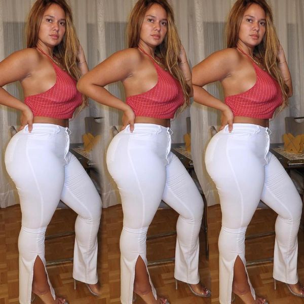 

women's pants & capris high waist ripped slit flare jeans for women black blue denim trousers with pockets skinny bell bottoms jean, Black;white