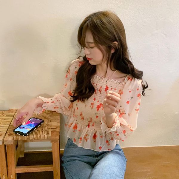 

women's blouses & shirts real price s 2021 long sleeve floral chiffon, White