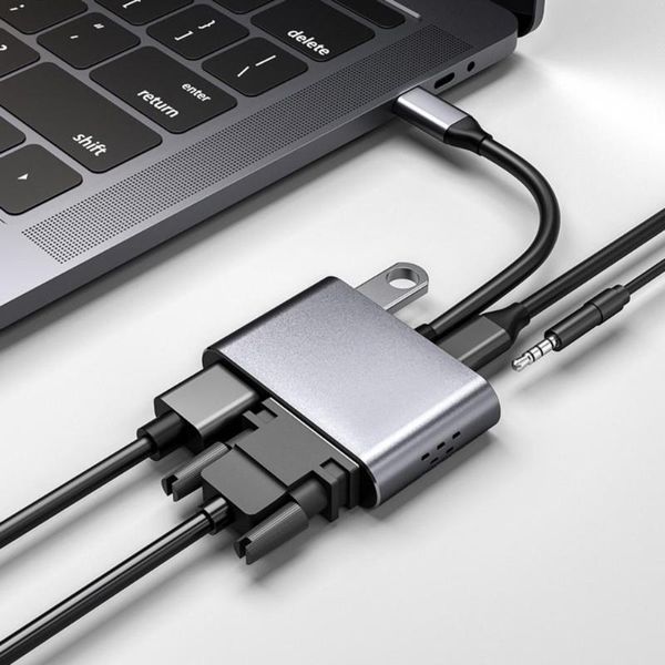 

hubs 5-in-1 usb type-c hub adapter with usb-c vga pd charging 3.0 lapdocking station