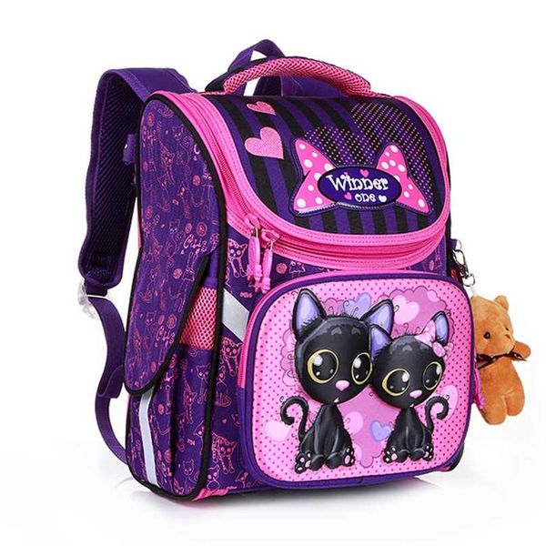 Mochila da escola dos desenhos animados Mochila para meninas meninos Urso Cat Design Crianças Ortopédica Mochila Infantil Grau 1-5 211021