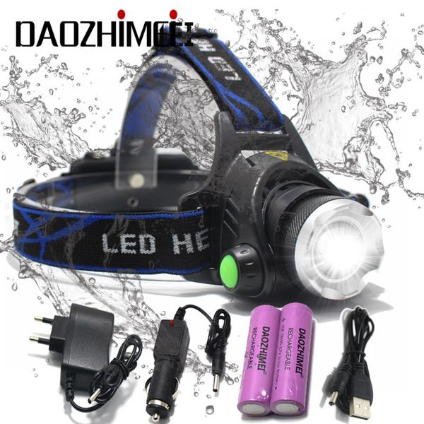 

led headlight waterproof zoom 18650 headlamp xm-l t6 led 5000lm rechargeable head lamp light +2x 18650 battery +charger+usb