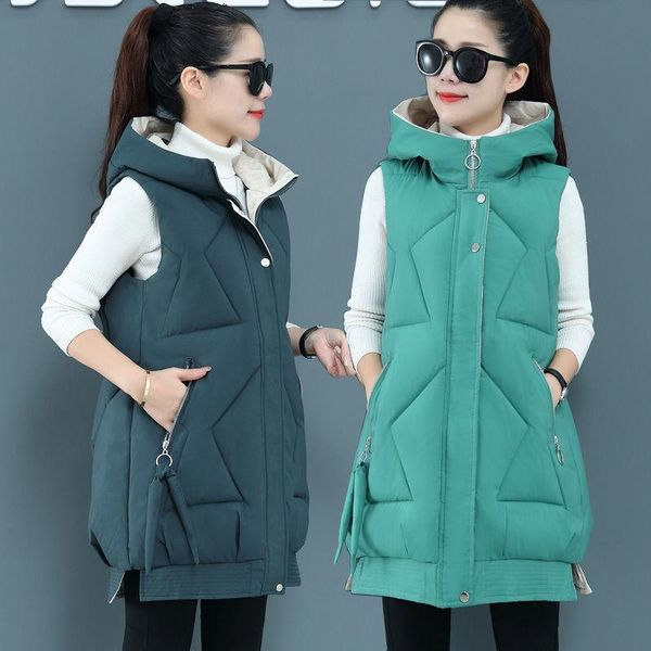 

women's vests 2021 autumn winter women cotton vest female casual waistcoat sleeveless jacket ladies long a line slim fit warm coats h47, Black;white