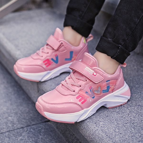 

ulknn girls sports shoes new winter autumn models leather waterproof shoes small girls travel sneakers kids casual shoe tide 210312, Black;red