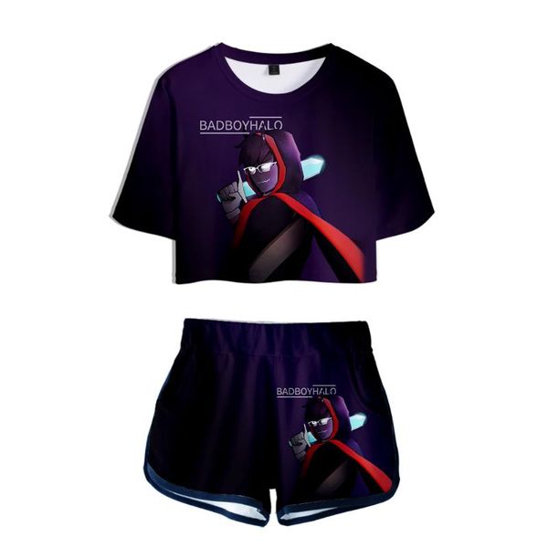 

men's t-shirts 2021 badboyhalo game blogger 3d streetwear two pieces sets harajuku fashion short pullover tee + pants, White;black