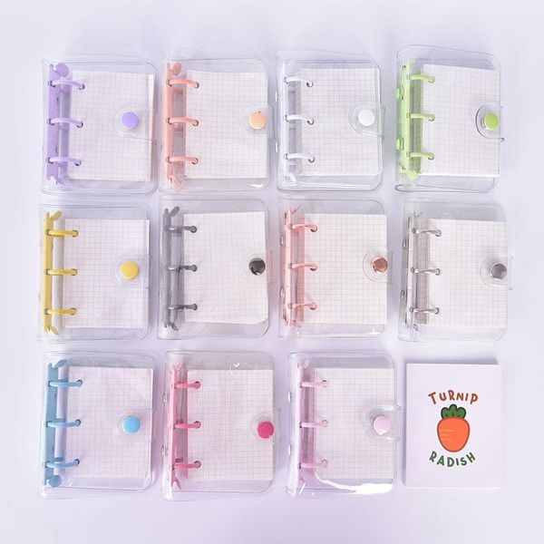 

1pc new creative cute transparent 3 ring mini pvc loose-leaf hand book students, Purple;pink