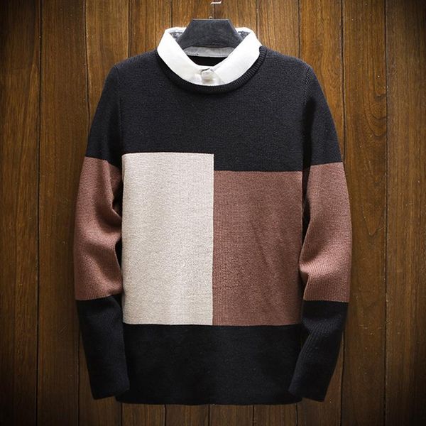 

2021 new sweater men's autumn and winter vacation two piece pullover shirt collar t-shirt sweater autumn trend, White;black