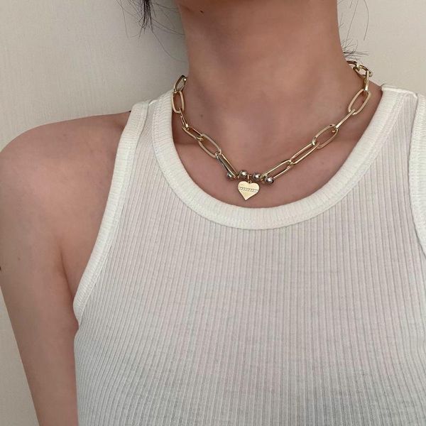 

chains basic jewelry stree style necklace heart charm gold plated punk link chain necklaces choker for women party accessories gift, Silver
