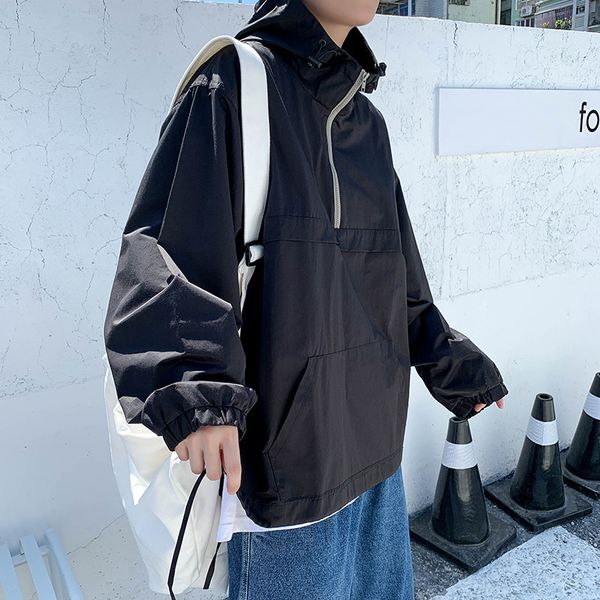 

autumn 2021 new solid color hooded jacket men's trend loose youth leisure coat men, Black;brown