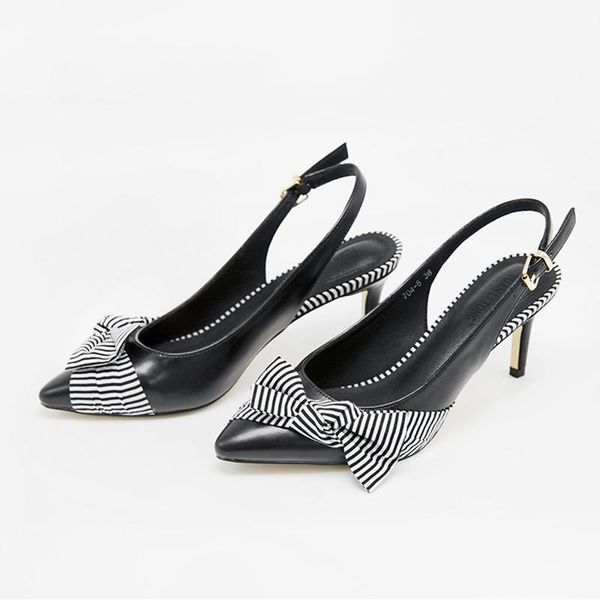 

dress shoes 2021 fashion summer single female back light shallow high heels fine with pointed bow women's, Black