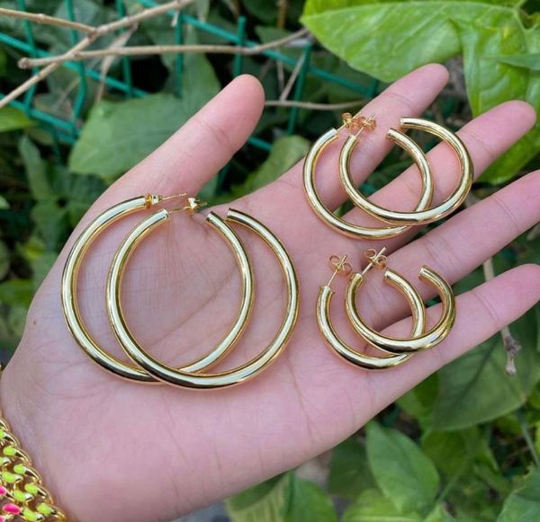 

bangle 22mm 29mm 50mm huggie earrings thick gold filled brass hoop big large metal smooth earring ladies minimalist jewelry, Black