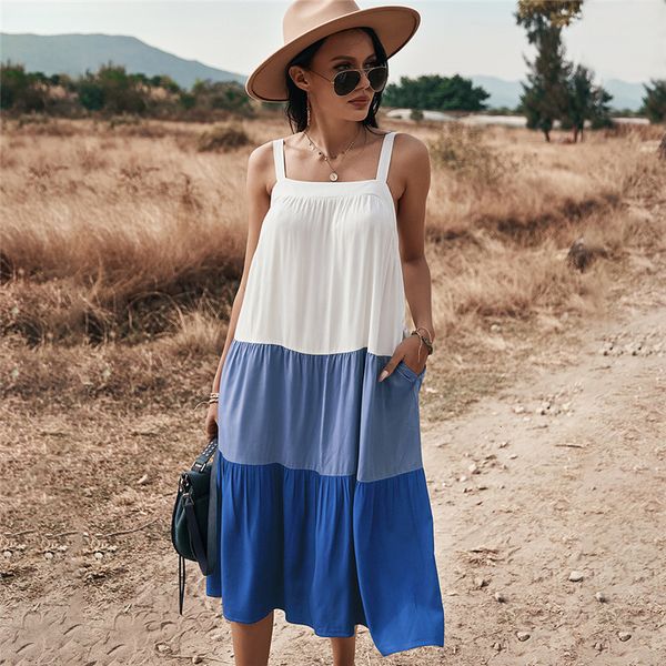 

2021 spring new spaghetti strap women casual patchwork color loose sling for woman sleeveless summer oo40, Black;gray