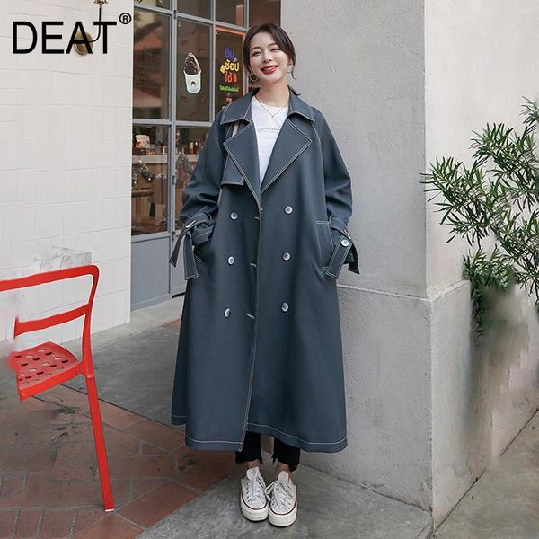 

women's trench coats deat 2021 autumn fashion women full sleeve button lapel long length high street wild with sashes windbreaker coat, Tan;black