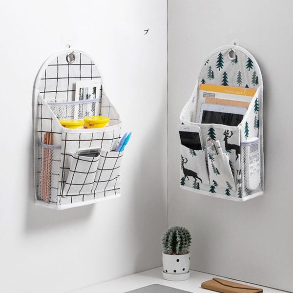 

storage bags perforation-wall-mounted cotton and linen large-capacity bag multi-function door back fabric hanging organizer