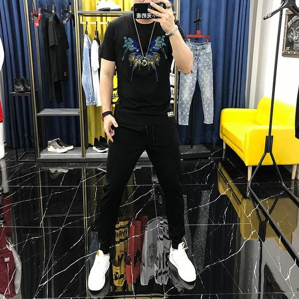 

men's tracksuits butterfly design animal theme summer 3d young tracksuit diamond sets brand short-sleeved jogging t-shirt, Gray