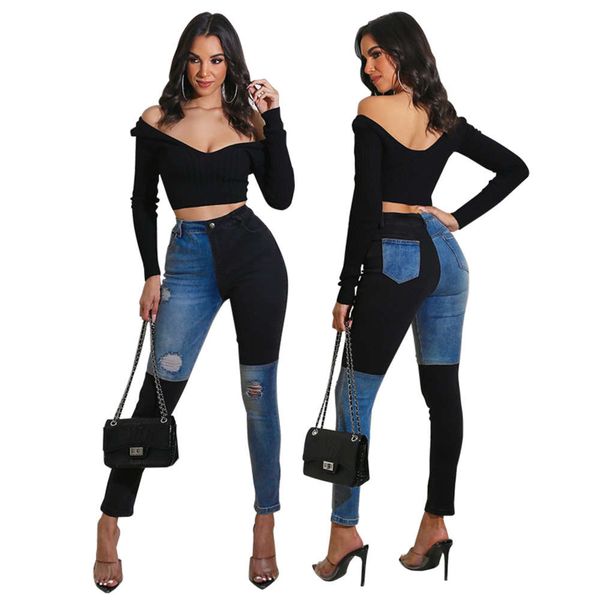 

autumn contrast color horse slip wash denim pants, Blue