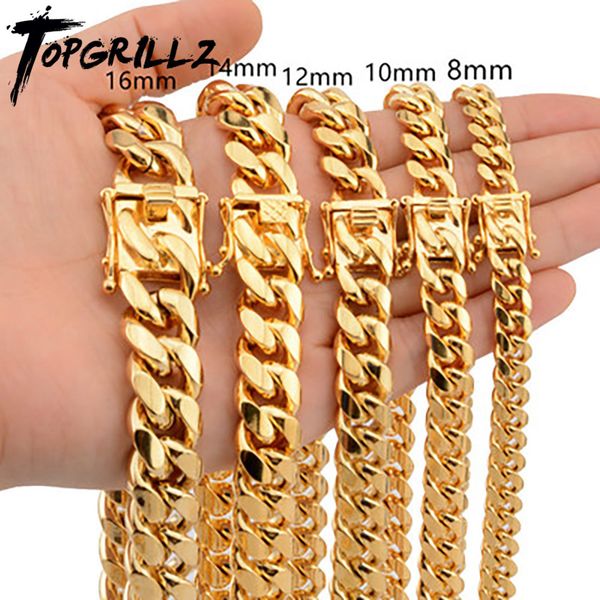 

rillz stainless steel gold color cuban chain faucet button hip hop fashion jewelry for gift 6mm/10mm/12mm/14mm/16mm, Silver