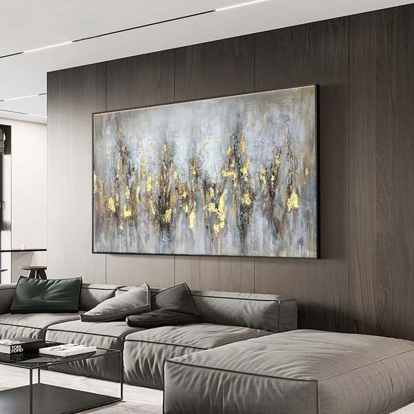 

paintings abstract golden landscape feathers leaves posters nordic canvas print wall art painting modern picture for living room decor