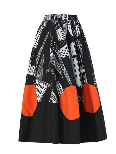 

vanovich summer irregular printed cotton casual elastic waist wild fashion skirts female 210615, Black