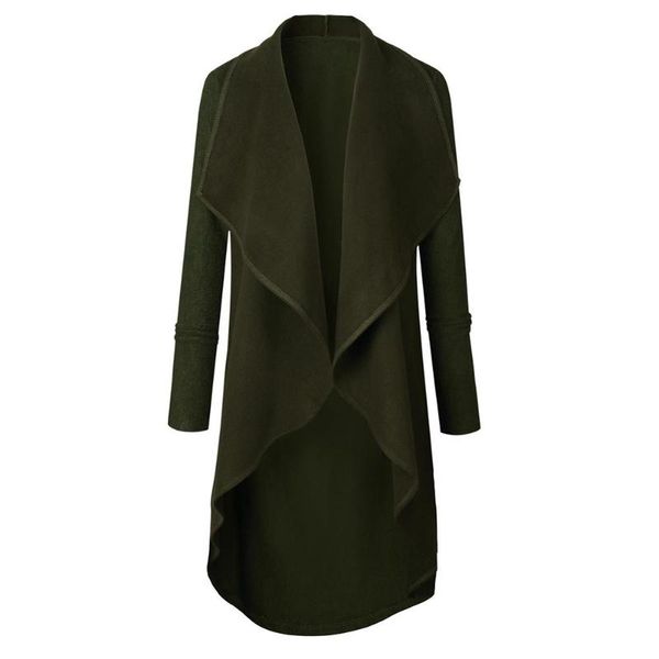 

women's trench coats 2021 fashion plus size simple solid color women irregular hem open front long sleeve lapel cardigan outwear windbr, Tan;black