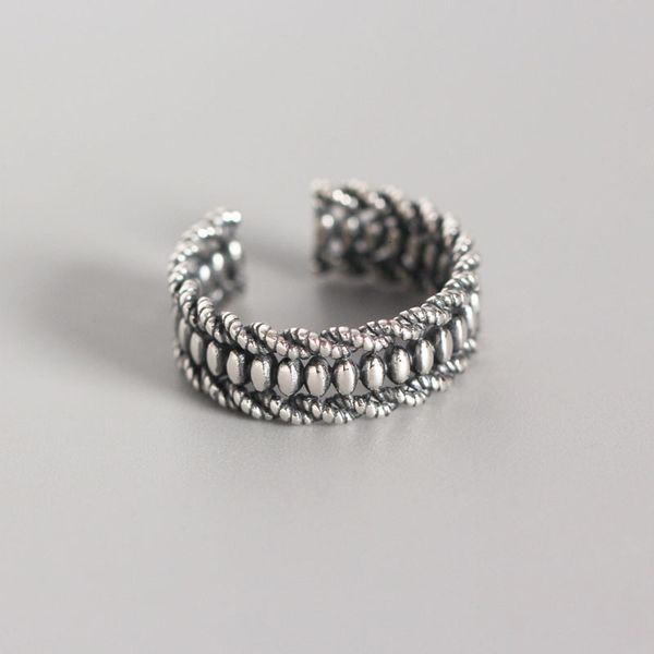 

tyj0245 us s925 silver twist knitting oval bead index finger ring