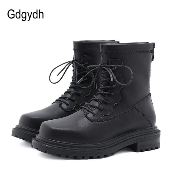 

boots gdgydh 2021 autumn drop women ankle lace-up sewing black square toe ladies motorcycle fashion female shoes