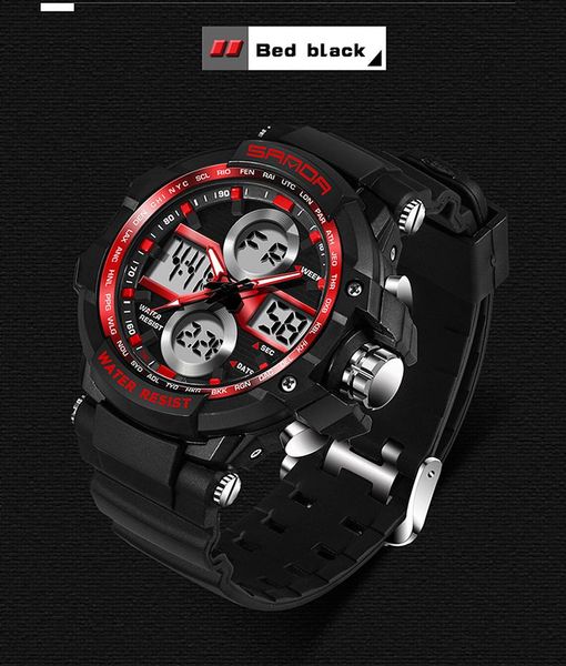 

wrist support sanda watch men sport outdoor men's blue black green dial quartz & electronic couple, Black;red