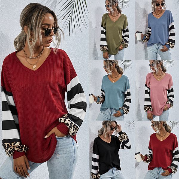 

ladies t-shirt stitching fashion novel striped long-sleeved personality s 6 colors s-2xl zy, White